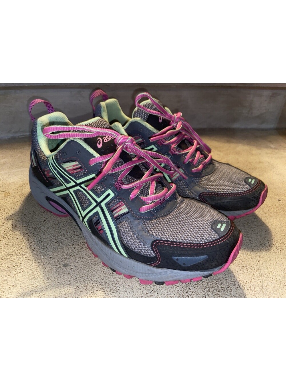 ASICS GEL-Venture 5 Trail Running Shoes Women's 8 Gray Pink Lime Green T5N8N Run